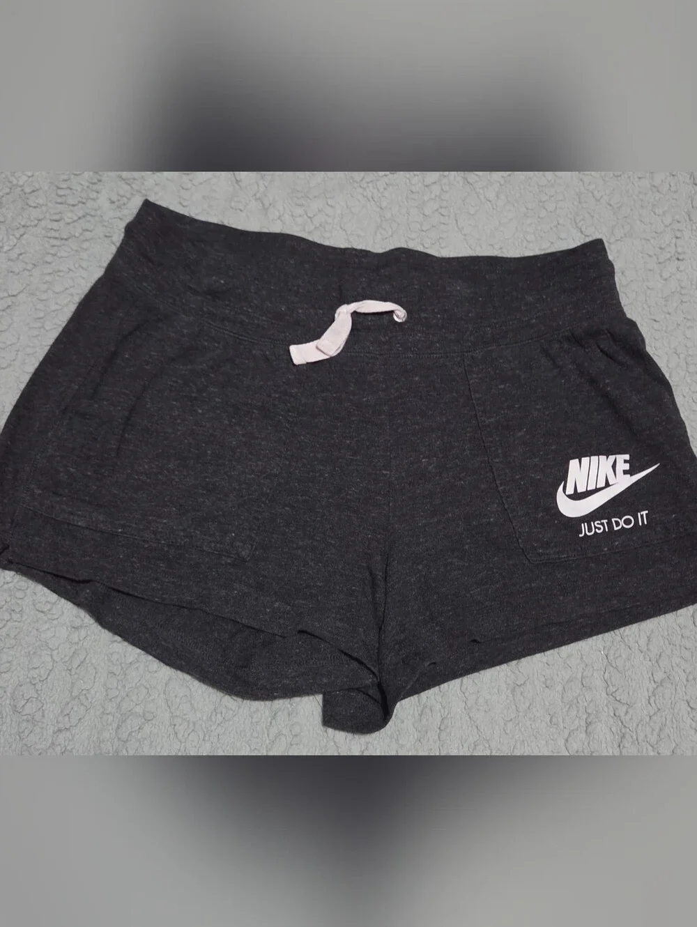 Women's Dark Gray Nike Lounge Shorts with Pink Drawstring